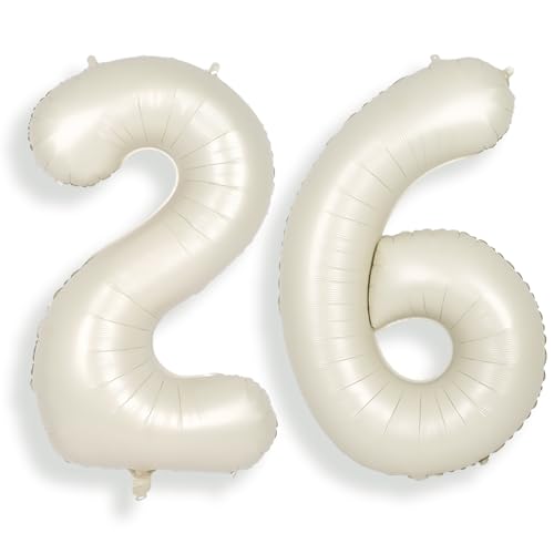 40 Inch Cream White Number 26 Foil Balloon - Giant Birthday Party Decor
