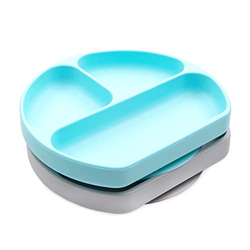 Bumkins Toddler & Baby Suction Plate Gray-Blue Divided Silicone Feeding Dish