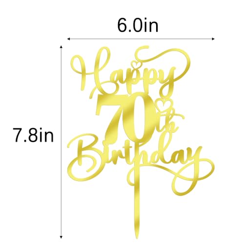 70th Birthday Cake Topper - Mirrored Gold Acrylic Decoration