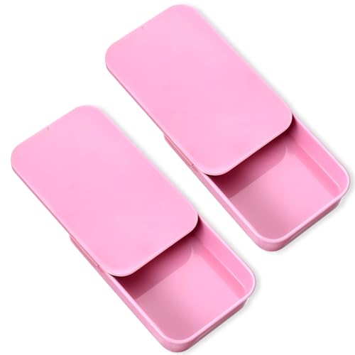 2 Pack Portable Dental Floss Holder Refillable Pink Tinplate Case