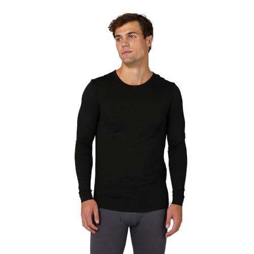 32 Degrees Heat Men's Lightweight Crew Base Layer Thermal Top | Form Fitting | Long Sleeve| 4-Way Stretch, Black, Large