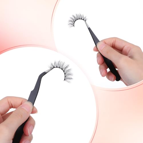 Skrfren 2-Piece Stainless Steel Precision Tweezers Set - Straight and Curved Tips for Eyelash Extensions, Crafts, Electronics, and Nail Art