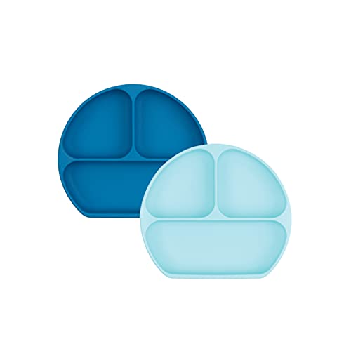 Bumkins Silicone Suction Plate for Toddlers - Divided Grip Dish, Blue/Dark Blue