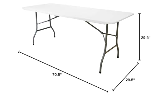 Elama 6 Foot Folding Table in White Plastic, Portable Long Foldable Table for Indoor Outdoor Picnic Camping & Parties