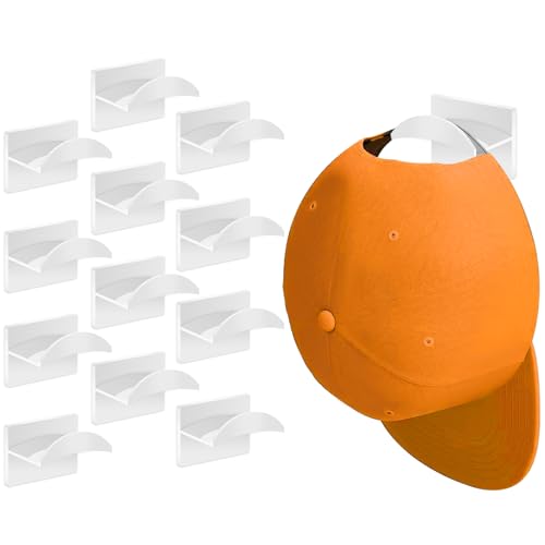 Adhesive Hat Hooks for Wall - 12 PCS White Minimalist Baseball Cap Rack