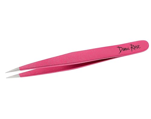 DEMI ROSE Pointed Tweezers - High Carbon Stainless Steel Precision Needle Nose Tweezers for Ingrown Hairs Splinters and Eyebrows