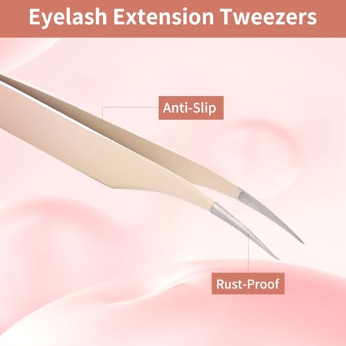 5 Pcs Lash Extension Tweezers Set - Stainless Steel Straight and Curved Tools
