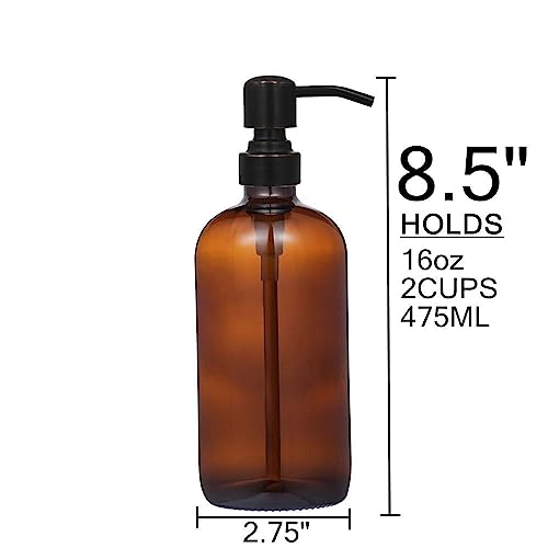 Amber Glass Soap Dispenser with Stainless Steel Pump - 16oz