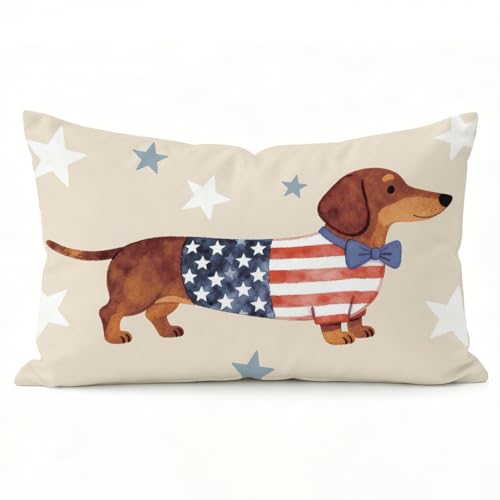 Patriotic USA Dachshund Lumbar Pillow Cover 12x20 - Americana Dog Decor
