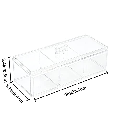 Clear Acrylic Qtip Holder with Lid - 3 Compartment Cotton Ball Dispenser
