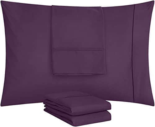 Utopia Bedding Purple Queen Size Pillow Cover Set of 4 - Microfiber, Soft & Fade-Resistant