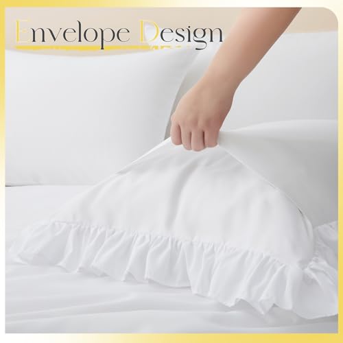 Horbaunal 2-Pack White Ruffle Throw Pillow Covers, 20" x 20" Square Shams