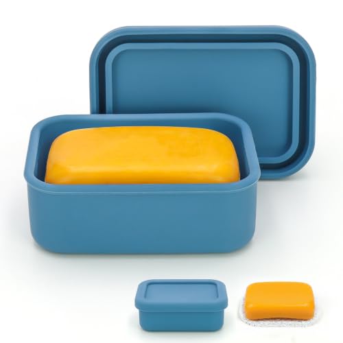 Leak Proof Silicone Travel Soap Case with Drain Pad - Dark Blue