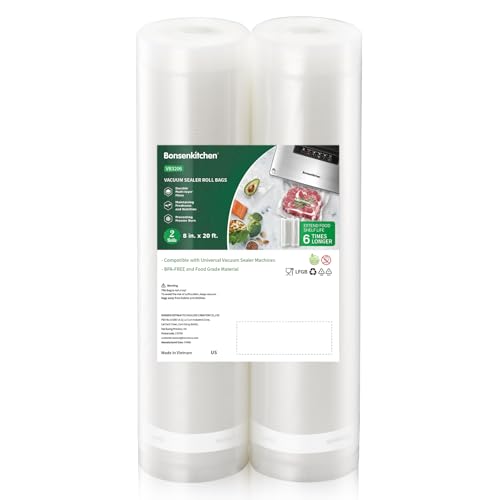 Bonsenkitchen Vacuum Sealer Rolls, 8 in x 20 ft (2 Pack) - BPA-Free Bags