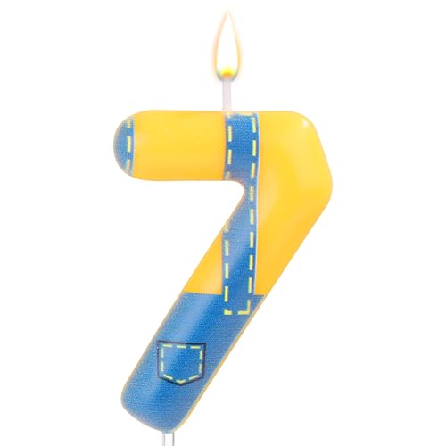 Blue and Yellow Number 7 Birthday Candle - Anime Cartoon Design
