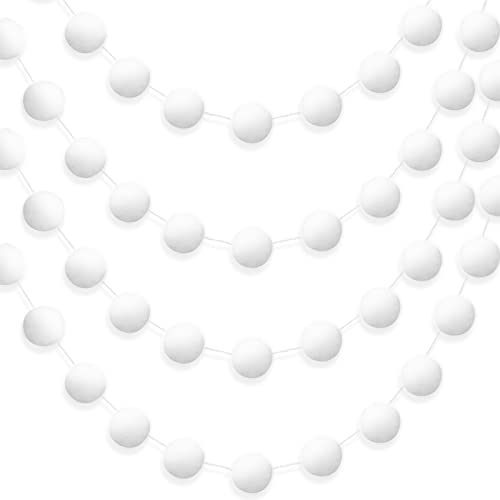 4 Pieces Felt Ball Garland - 7.2ft White Holiday Wall & Tree Decor