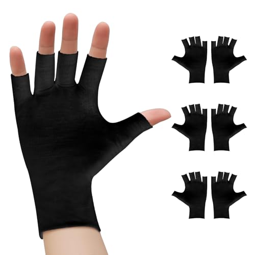 Eiodoni 3 Pairs Black Fingerless Cotton Moisturizing Gloves for Eczema