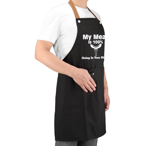 Funny Chef Apron for Men Women - Naughty Cooking Gift for Boyfriend Husband - D My Meat is 100% Going in Your Mouth Variation