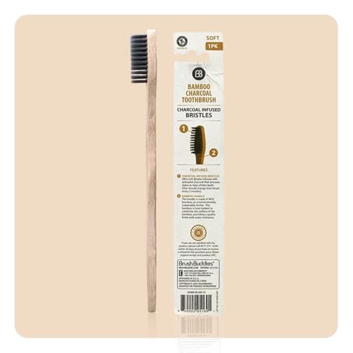 Brush Buddies Bamboo Charcoal Toothbrush, Soft Bristles, Eco-Friendly