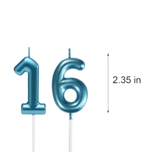 Glitter Blue 16th Birthday Candle Set | Number 16 & 61 Cake Toppers