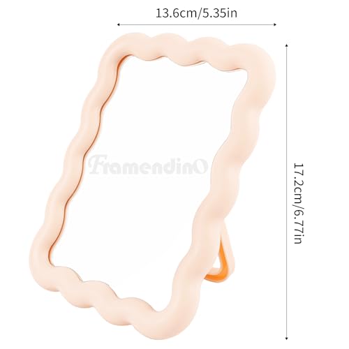 Framendino Pink Wave Desk Mirror Aesthetic Folding Vanity Mirror