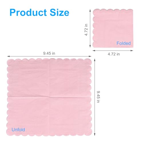 Disposable Scalloped Cocktail Napkins - 25 Pack, Pink, 2-Ply