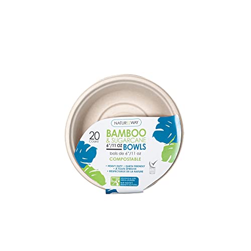 NatureZway 6-Inch Eco-Friendly Bamboo & Sugarcane Bowls - 20 Pack