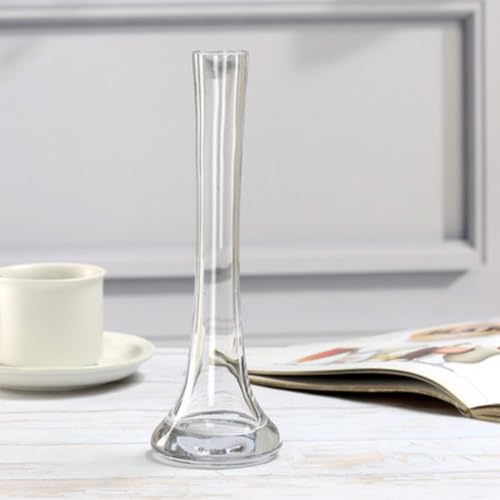 Transparent Clear Glass Bud Vase - 9.8 Inch Tall Round Bottom