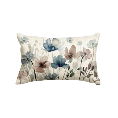 AVOIN colorlife Poppy Flower Throw Pillow Cover, 12x20 Inch Blue Brown Case