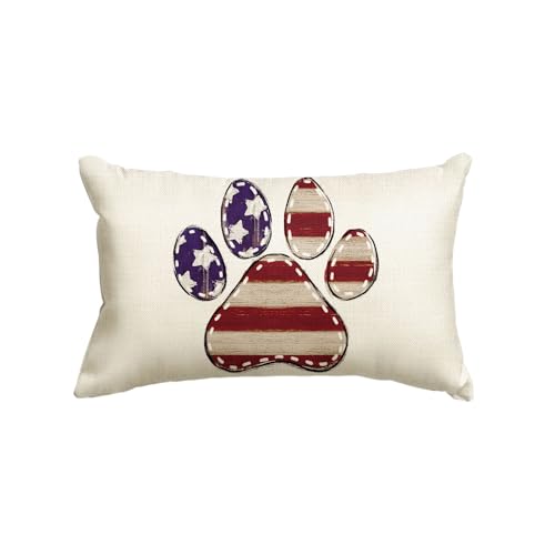 Patriotic Dog Paw Stars Throw Pillow Cover - 12x20 Inch