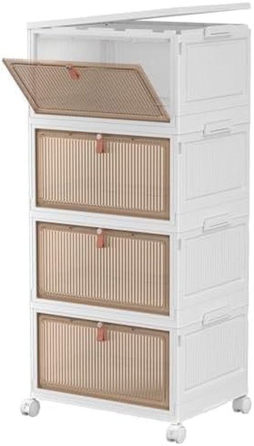 CTSNSLH 4-Tier Plastic Storage Bins with Lids - 27.5Qt Stackable Foldable Containers for Home Organization