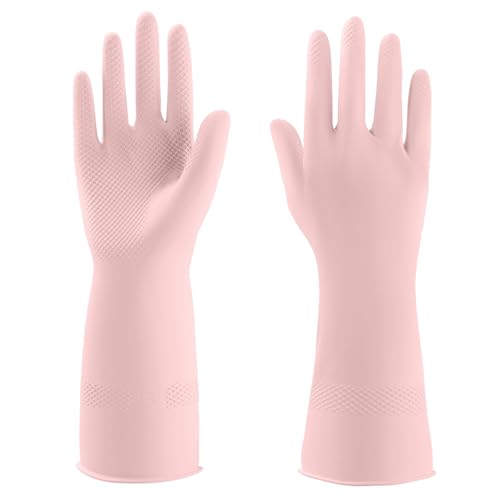 IUCGE Reusable Rubber Cleaning Gloves for Household & Dishwashing - Pink, Medium