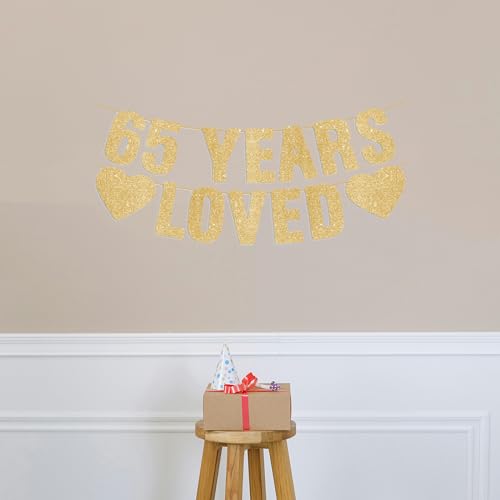 Happy 65th Birthday Banner - Pre-Strung Gold Glitter Decorations
