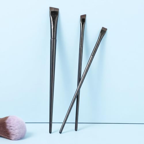 Bremorou 3 Pcs Angled Eyebrow & Eyeliner Brush Set - Black