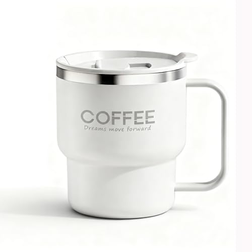 Kilimazart 12 oz Insulated Coffee Mug with Lid and Handle - Stainless Steel