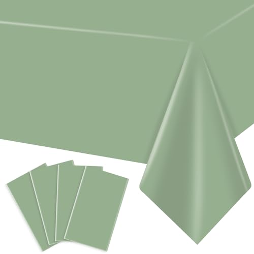 Sage Green Disposable Tablecloths - 4 Pack, 54x108 Inch for Rectangle Tables