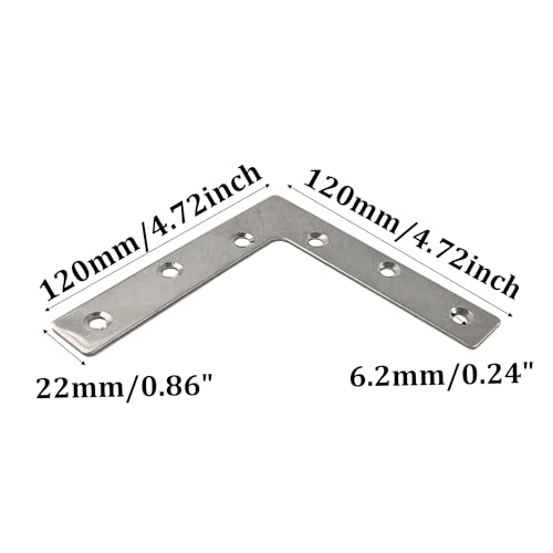 Heavy-Duty Flat L Brackets 120mm - 2PCS Steel Corner Support