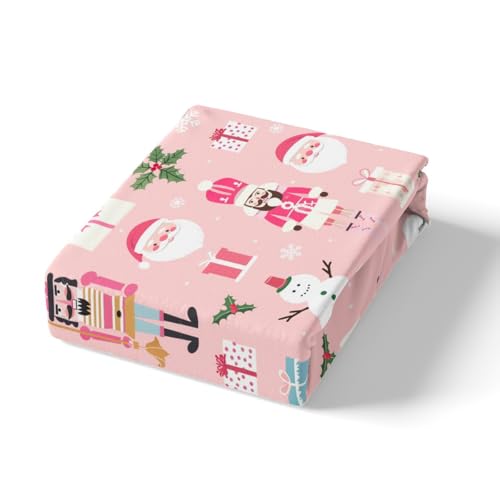 Pink Christmas Nutcracker Bed Sheets Set Queen Size No Flat Sheet Christmas 07