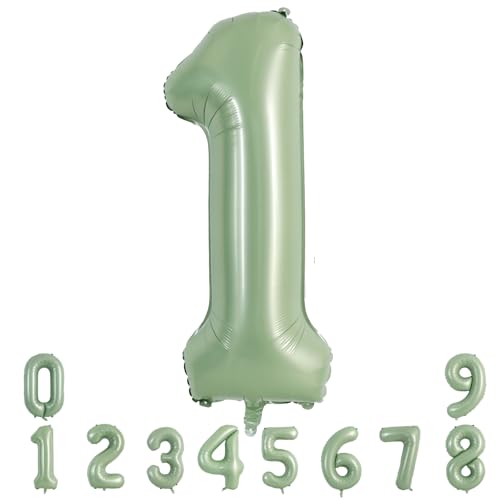 TONIFUL 40 Inch Sage Green Number 1 Balloon for Birthday Graduation Wedding Party Decor