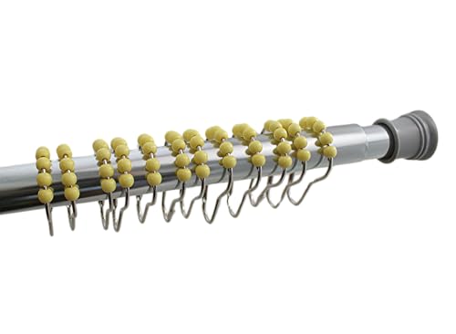 Rustproof Chrome Shower Curtain Hooks - Set of 12 with Yellow Roller Beads