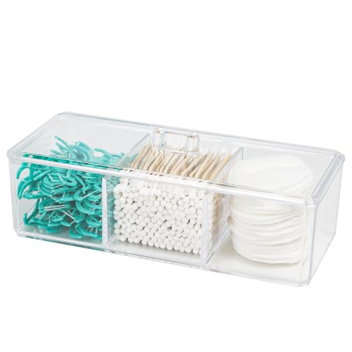 Clear Acrylic Makeup Organizer with Lid - 3-Compartment Vanity Storage