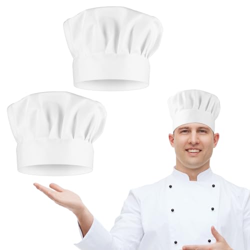 TIESOME 2PCS Adjustable Cotton Chef Hats - Reusable White Cook Caps