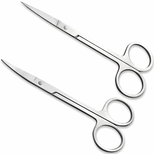 Jaasuee Facial Hair Scissors Set - Stainless Steel Curved and Straight Trimmer for Mustache, Beard, Nose and Eyebrow