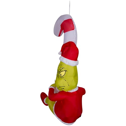 Inflatable Hanging Grinch with Candy Cane - 4.5 ft Christmas Decor
