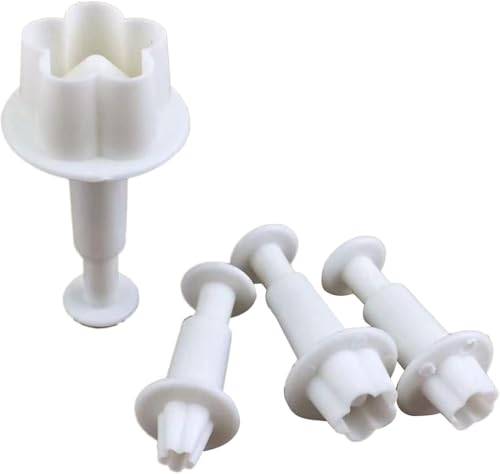 Cauaoa 4Pcs White Flower Cookie Cutters and Fondant Plunger Molds