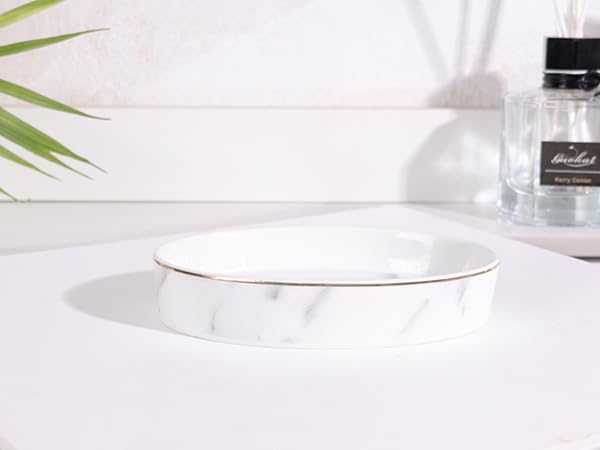 Ceramic White Marble Soap Dish Holder - Oval Design, Easy Clean
