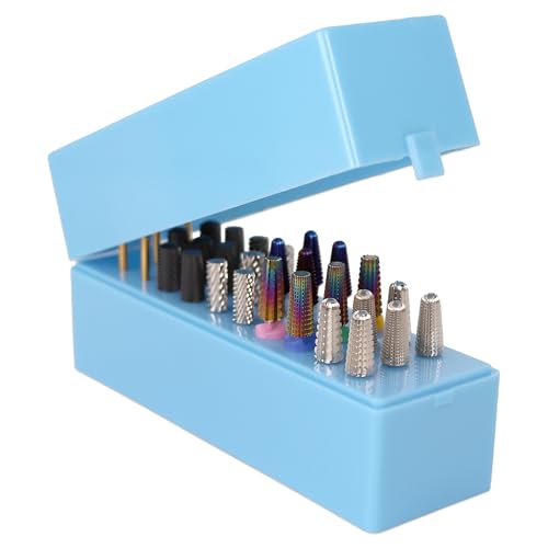 PANA 30-Hole Nail Drill Bit Holder Stand Dustproof Storage Case Blue