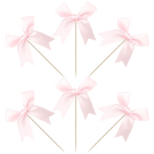 24 PCS Pink Bow Cupcake Toppers - Birthday & Baby Shower Decorations