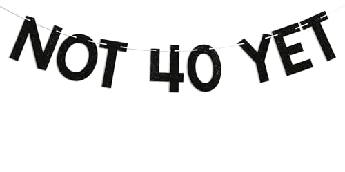 Not 40 Yet Banner - Black Glitter 39th Birthday Party Decor