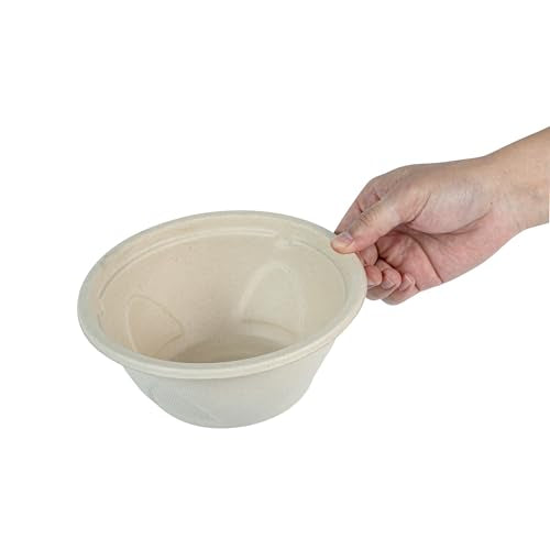 Restaurantware Pulp Tek 32 Ounce Bagasse Bowls 100 Grease Impervious Salad Bowls - Lids Sold Separately Microwavable Bagasse Bowls Reinforced Rim Freezable Unbleached For Salads Or More